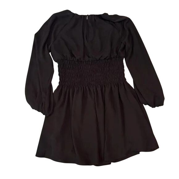 NWT Madewell Black Chiffon Smocked Mini Dress L | Lined Long Sleeve - Picture 7 of 10